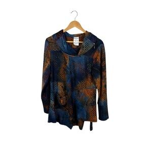 Fleur de Lis Cowl Neck Abstract Print Tunic Top Size Large